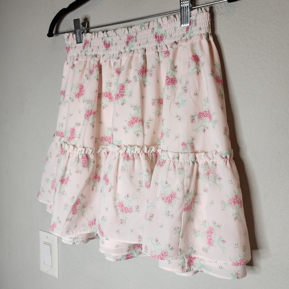 Janie and Jack Petal Pink Floral Chiffon Tiered Pull On Skirt Kids Youth Size 16 - Picture 12 of 12